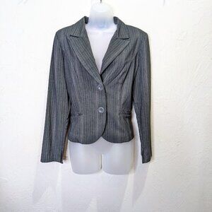 Y2K Office Siren Pinstripe Blazer Womens L Gray Striped Vintage Business Jacket